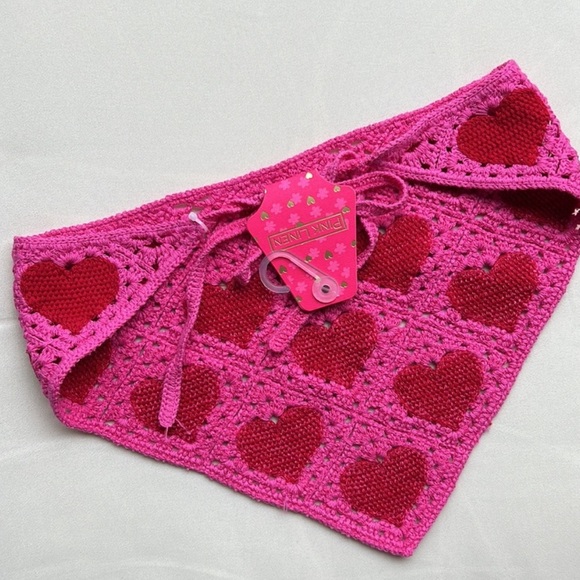 NWT ⚜️💖⚜️ Crochet Heart Head Scarf in Red and Pink - Picture 9 of 16
